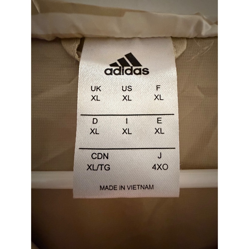 Adidas Men XL Tan Khaki Half Zip Windbreaker Hooded Jacket Pullover Striped Trim - Picture 3 of 6